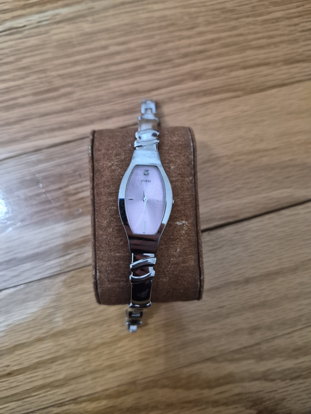 GUESS Silver Bracelet Watch with Pink Oval Dial